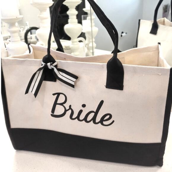 FLASH SALE 🍒 BRIDE gift TOTE! off white/canvas and black - Picture 2 of 8